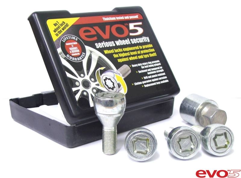 Set Of 5 Evo MK5 M14x1.50 Silver Locking Bolts